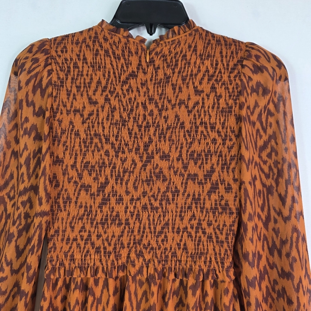 Wilfred Aritzia Rosalyn Abstract print tiered puff long  sleeves chiffon Dress - Picture 10 of 16